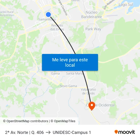 2ª Av. Norte | Q. 406 to UNIDESC-Campus 1 map