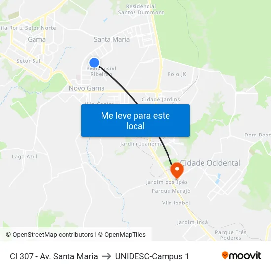 Cl 307 - Av. Santa Maria to UNIDESC-Campus 1 map