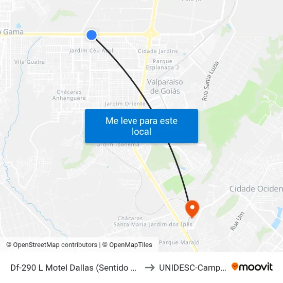Df-290 L Motel Dallas (Sentido Br-040) to UNIDESC-Campus 1 map