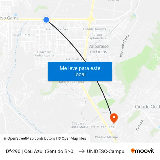 Df-290 | Céu Azul (Sentido Br-040) to UNIDESC-Campus 1 map