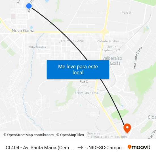 Cl 404 - Av. Santa Maria (Cem 404) to UNIDESC-Campus 1 map