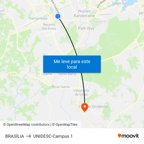 BRASÍLIA to UNIDESC-Campus 1 map