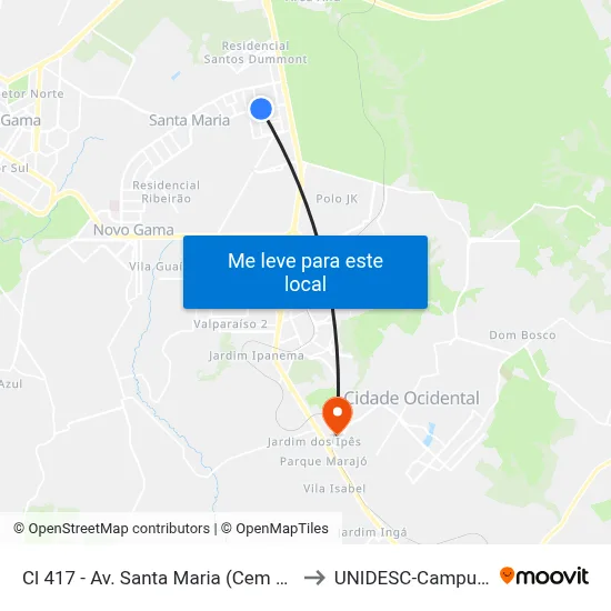 Cl 417 - Av. Santa Maria (Cem 417) to UNIDESC-Campus 1 map