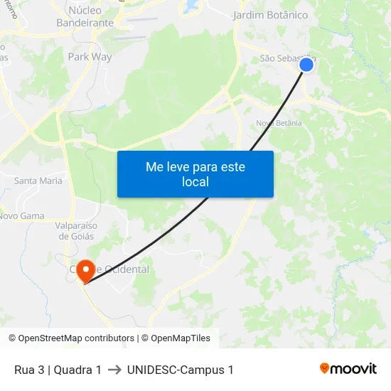Rua 3 to UNIDESC-Campus 1 map