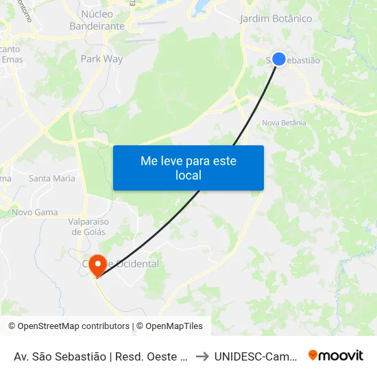 Av. São Sebastião | Resd. Oeste Qd. 206 to UNIDESC-Campus 1 map