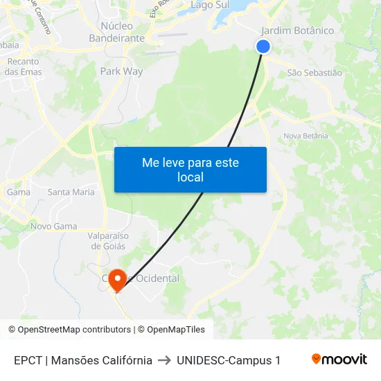 EPCT | Mansões Califórnia to UNIDESC-Campus 1 map