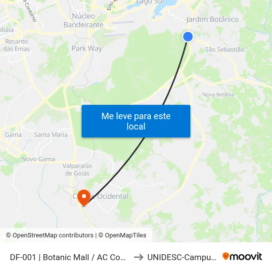 DF-001 | Botanic Mall / AC Coelho to UNIDESC-Campus 1 map