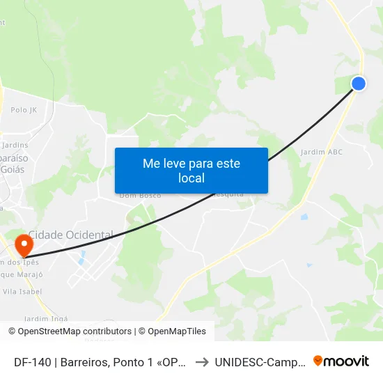 DF-140 | Barreiros, Ponto 1 «OPOSTO» to UNIDESC-Campus 1 map