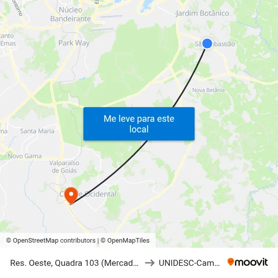 Res. Oeste, Quadra 103 (Mercado União) to UNIDESC-Campus 1 map