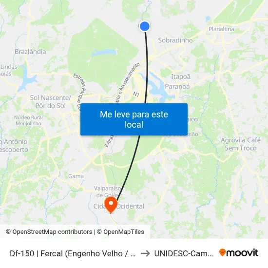 Df-150 | Fercal (Engenho Velho / Bananal) to UNIDESC-Campus 1 map