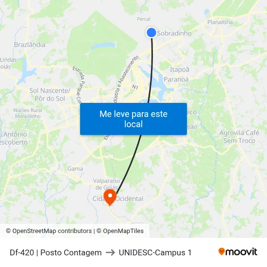 Df-420 | Posto Contagem to UNIDESC-Campus 1 map