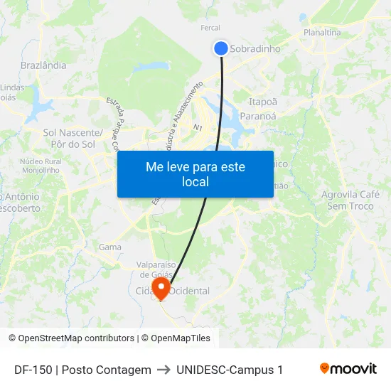 DF-150 | Posto Contagem to UNIDESC-Campus 1 map