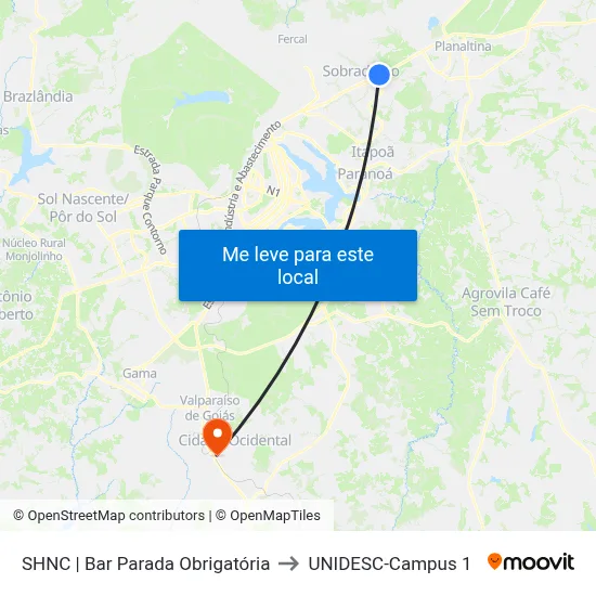 SHNC | Bar Parada Obrigatória to UNIDESC-Campus 1 map