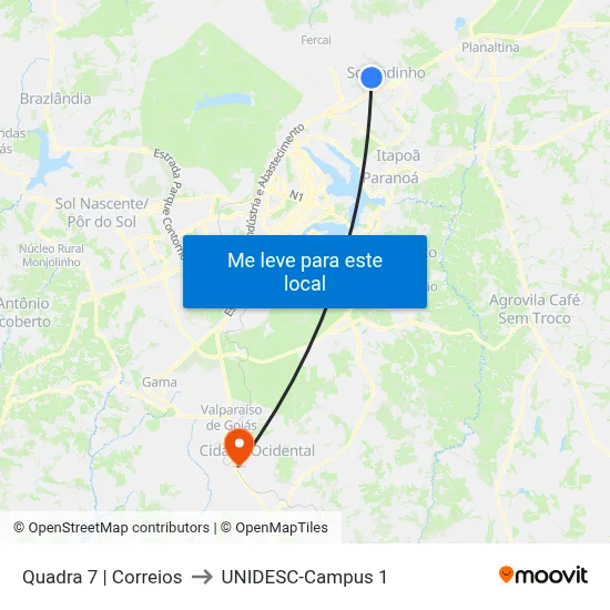 Quadra 7 | Correios to UNIDESC-Campus 1 map