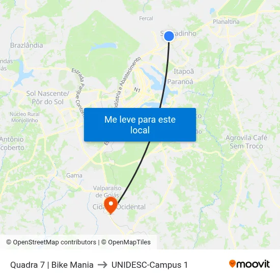 Quadra 7 | Bike Mania to UNIDESC-Campus 1 map