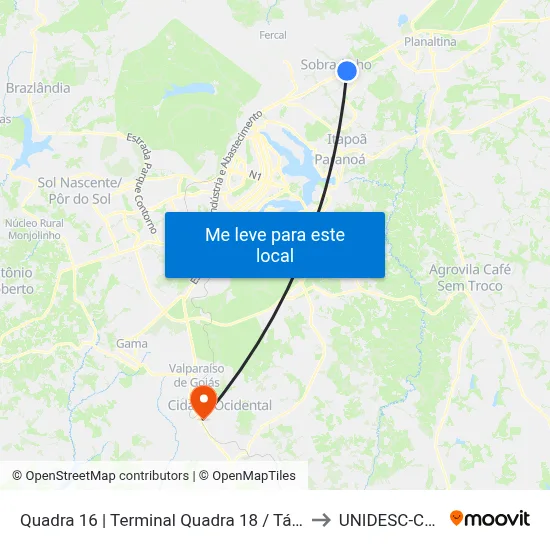 Quadra 16 | Terminal Quadra 18 / Tático Supermercado to UNIDESC-Campus 1 map