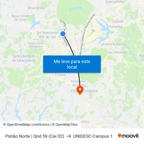 Pistão Norte | Qnd 59 (Cei 02) to UNIDESC-Campus 1 map