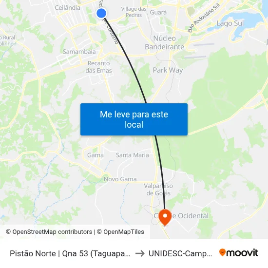 Pistão Norte | Qna 53 (Taguaparque) to UNIDESC-Campus 1 map
