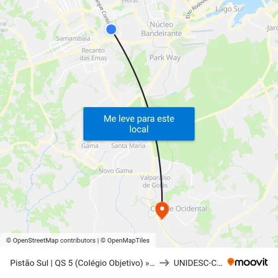Pistão Sul | QS 5 (Colégio Objetivo) »Sentido ARNIQUEIRA» to UNIDESC-Campus 1 map
