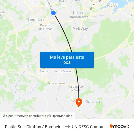 Pistão Sul | Giraffas / Bombeiros to UNIDESC-Campus 1 map