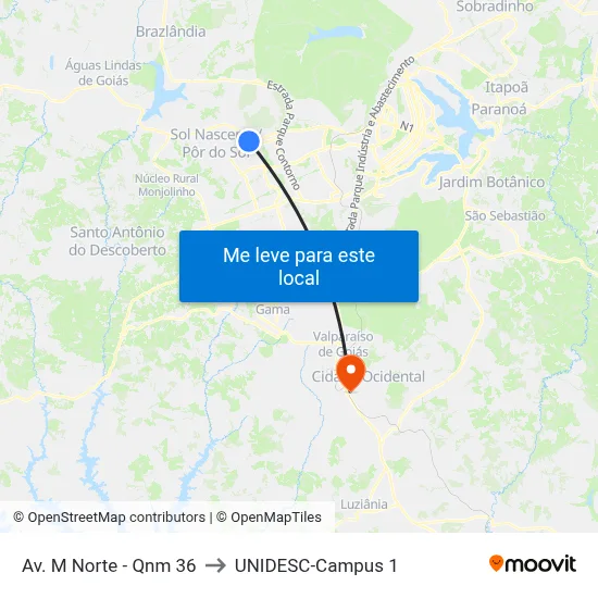 Av. M Norte - Qnm 36 to UNIDESC-Campus 1 map
