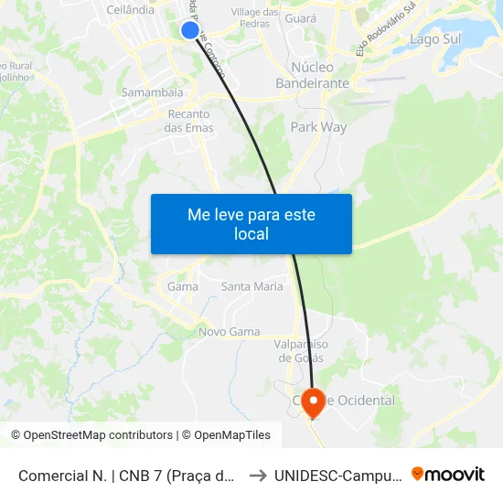 Comercial N. | CNB 7 (Praça do DI) to UNIDESC-Campus 1 map