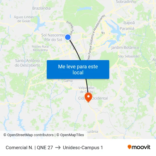 Comercial N. | QNE 27 to Unidesc-Campus 1 map