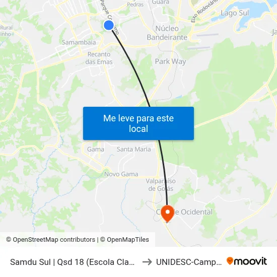 Samdu Sul | Qsd 18 (Escola Classe 10) to UNIDESC-Campus 1 map