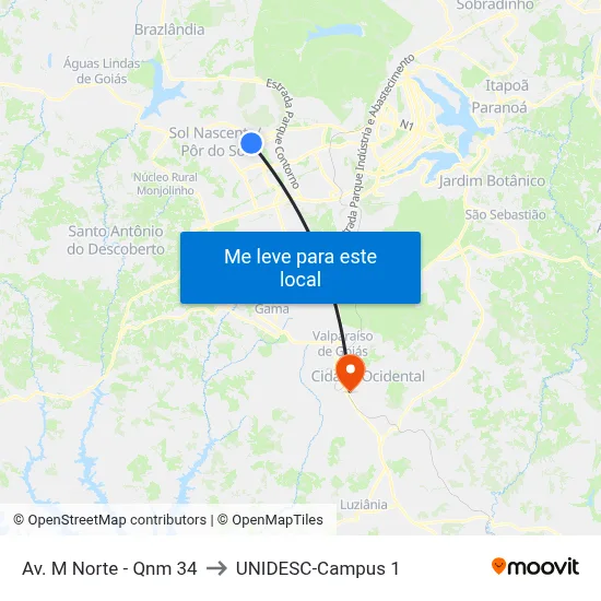 Av. M Norte - Qnm 34 to UNIDESC-Campus 1 map
