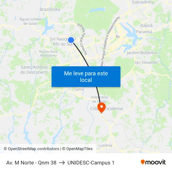 Av. M Norte - Qnm 38 to UNIDESC-Campus 1 map