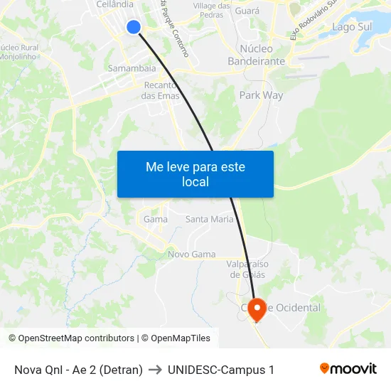 Nova Qnl - Ae 2 (Detran) to UNIDESC-Campus 1 map
