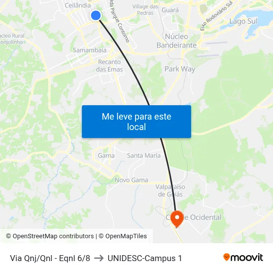 Via Qnj/Qnl - Eqnl 6/8 to UNIDESC-Campus 1 map