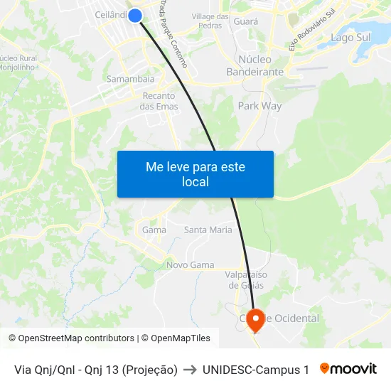 Via Qnj/Qnl - Qnj 13 (Projeção) to UNIDESC-Campus 1 map