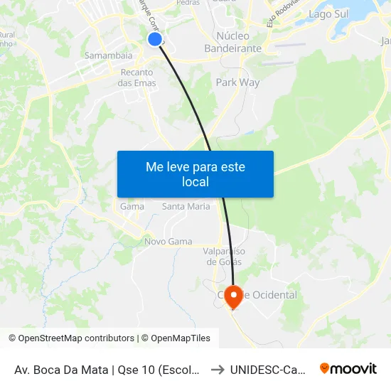 Av. Boca Da Mata | Qse 10 (Escola Classe 11) to UNIDESC-Campus 1 map