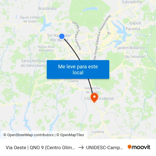 Via Oeste | QNO 9 (Centro Olímpico) to UNIDESC-Campus 1 map