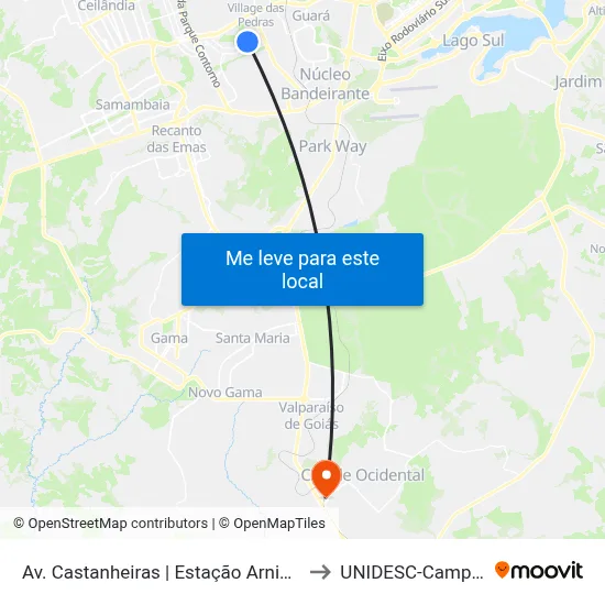 Av. Castanheiras | Estação Arniqueiras to UNIDESC-Campus 1 map