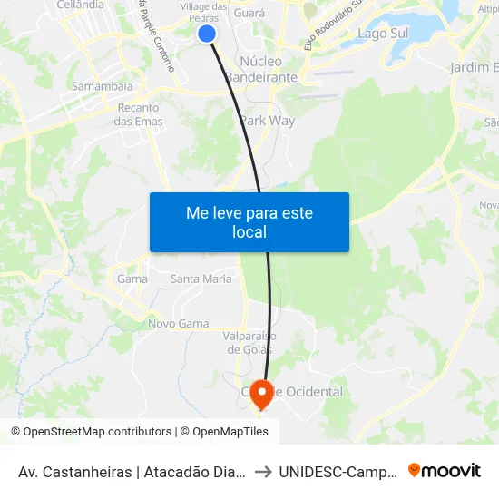 Av. Castanheiras | Atacadão Dia A Dia to UNIDESC-Campus 1 map