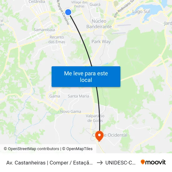 Av. Castanheiras | Comper / Estação Concessionárias to UNIDESC-Campus 1 map