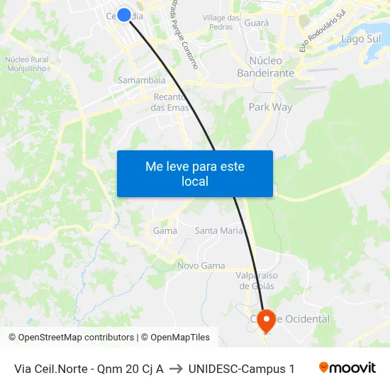 Via Ceil.Norte - Qnm 20 Cj A to UNIDESC-Campus 1 map