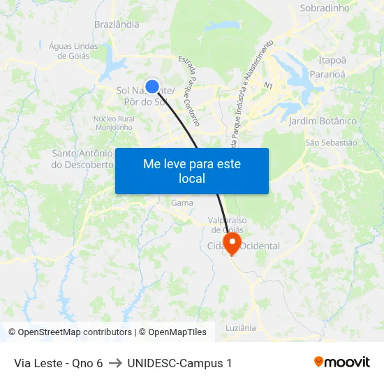 Via Leste - Qno 6 to UNIDESC-Campus 1 map