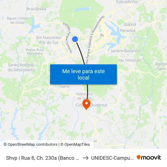 Shvp | Rua 8, Ch. 230a (Banco Brb) to UNIDESC-Campus 1 map