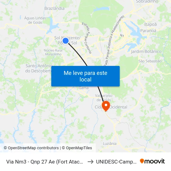 Via Nm3 - Qnp 27 Ae (Fort Atacadista) to UNIDESC-Campus 1 map