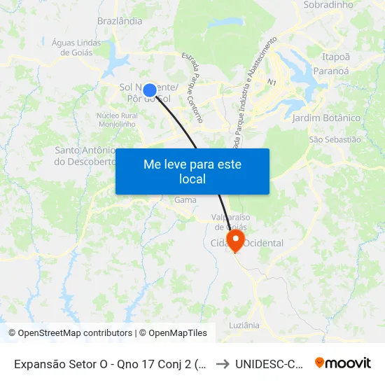 Expansão Setor O - Qno 17 Conj 2 (Drogaria Messias) to UNIDESC-Campus 1 map