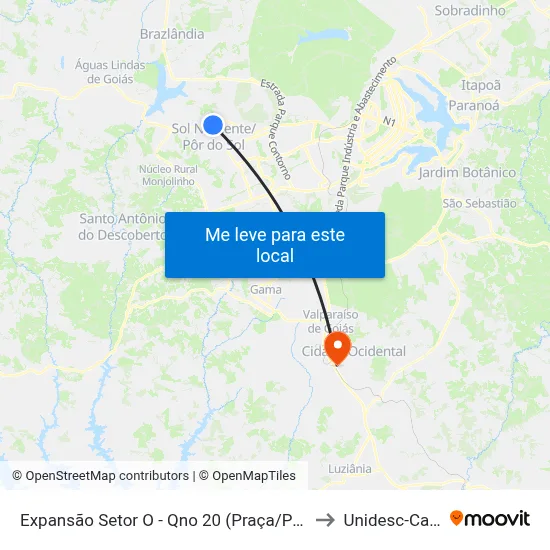 Expansão Setor O - Qno 20 (Praça/Padaria Pão De Mel) to Unidesc-Campus 1 map