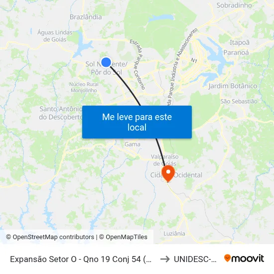 Expansão Setor O - Qno 19 Conj 54 (Praça/Padaria Pão De Mel) to UNIDESC-Campus 1 map