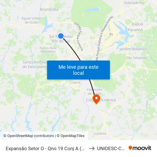 Expansão Setor O - Qno 19 Conj A (Superm. Passe Bem) to UNIDESC-Campus 1 map