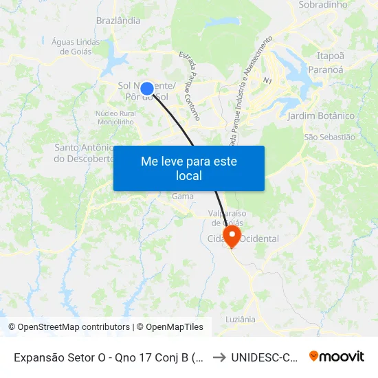 Expansão Setor O - Qno 17 Conj B (Superm. Mineirão) to UNIDESC-Campus 1 map