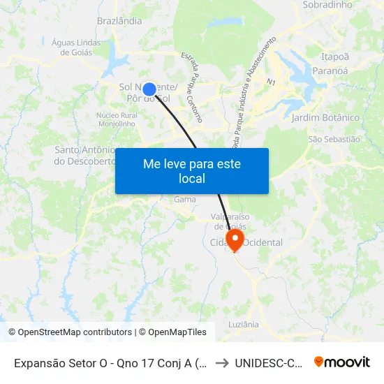 Expansão Setor O - Qno 17 Conj A (Drogaria Messias) to UNIDESC-Campus 1 map