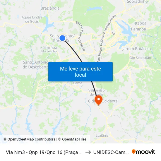 Via Nm3 - Qnp 19/Qno 16 (Praça Da Bíblia) to UNIDESC-Campus 1 map