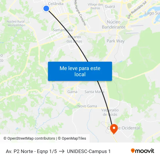 Av. P2 Norte - Eqnp 1/5 to UNIDESC-Campus 1 map